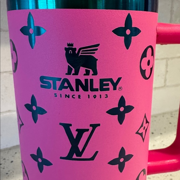 Stanley The Quencher Pink Tumbler with Blue and Gold Inspired Monogram 40 oz - Picture 9 of 10